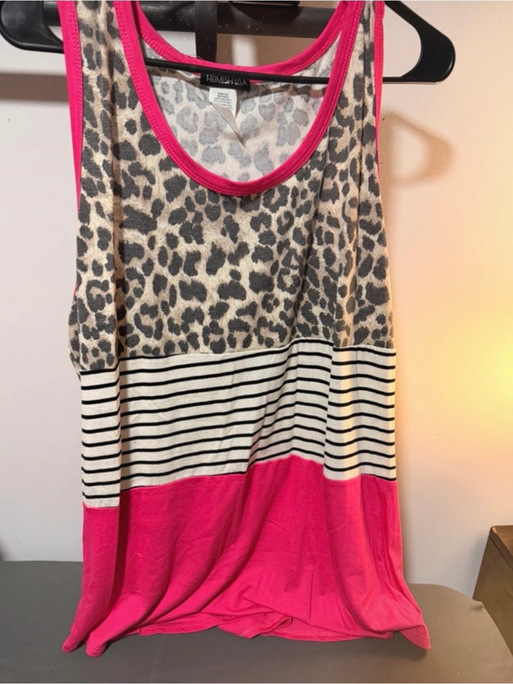 HEIMISH USA Pink Leopard Stripe Colorblock Tank